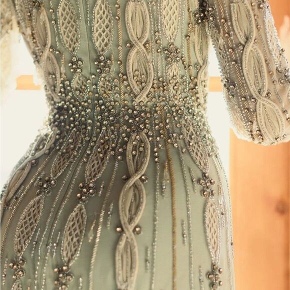 MAC DUGGAL 10077 Green Embellished Mesh Long Sleeve A Line Gown - Picture 5 of 15